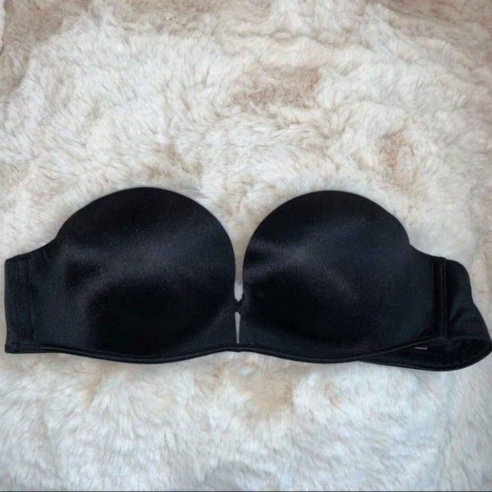 Strapless Bombshell Bra 32b Black Solid Satin Sup… - image 2